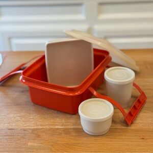 Vintage Tupperware Pack-N-Carry Lunch Box Complete Set - Orange 1970s